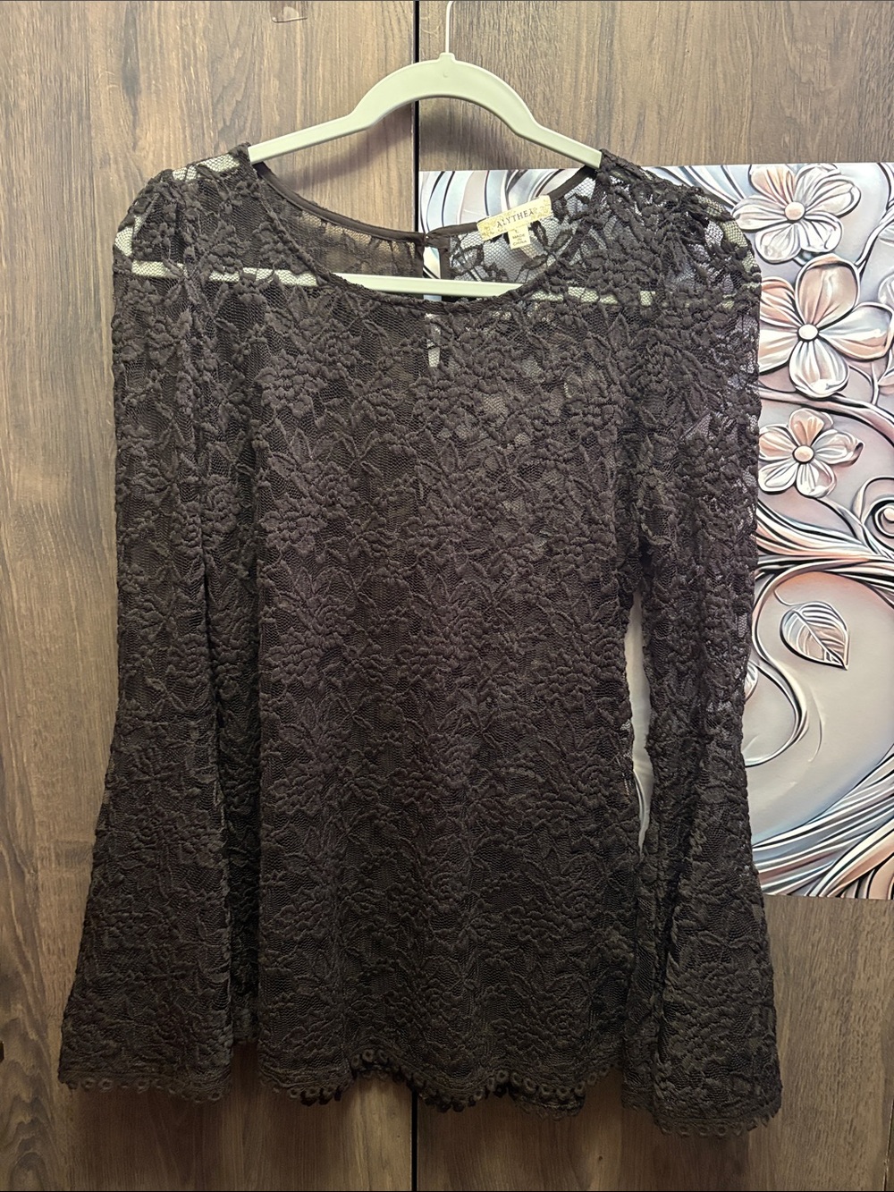 Alythea Brown Floral Lace Long-Sleeve Top